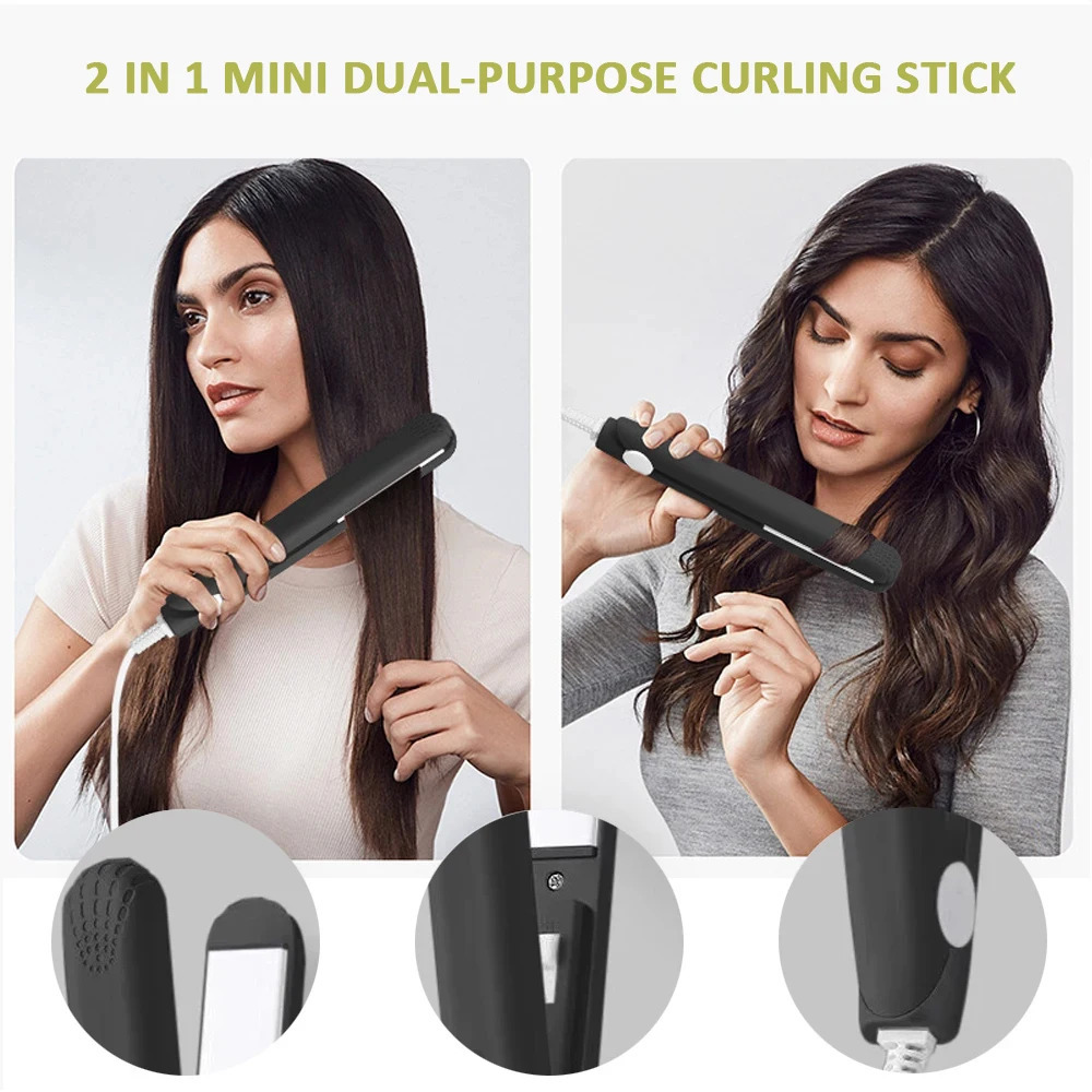 Mini Splint Flat Iron Hair Straightener Curling Wand Curly Ceramic Curler Straight Dual Purpose Hair Styling Tool WITH Hair Clip 250529