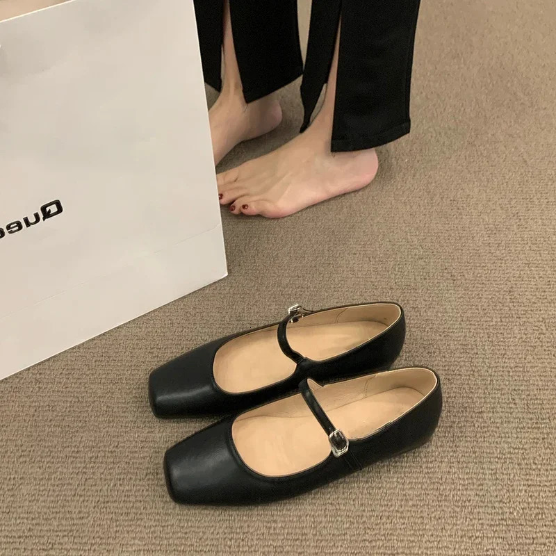Silvery Women Square Toe Mary Jane Shoes Casual Outdoor Soft Sole Flat Spring Autumn Wedding Party Shoes 250528