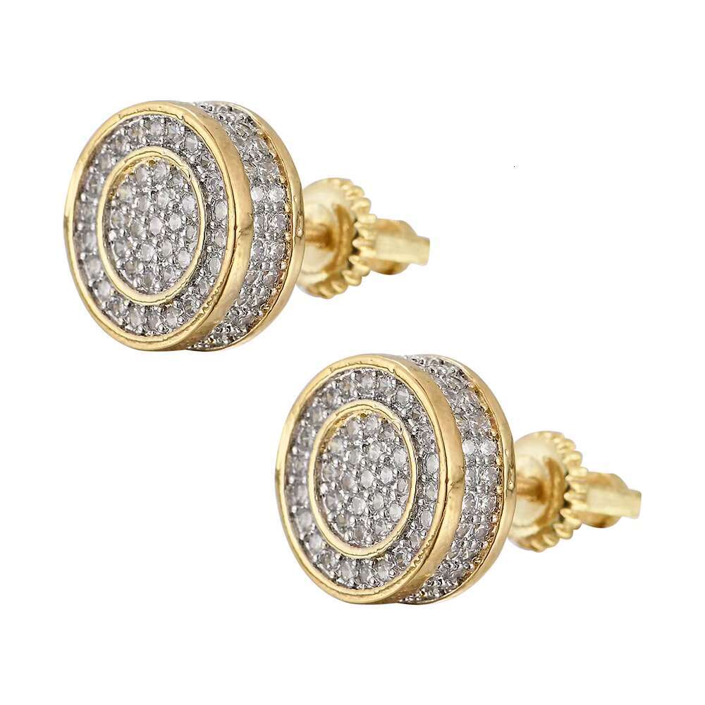 E006 CZ Zircon Stud Earrings with Gold Plated Brass Setting Geometric Shape Hip Hop Bling Blilng Iced for Anniversaries Parties