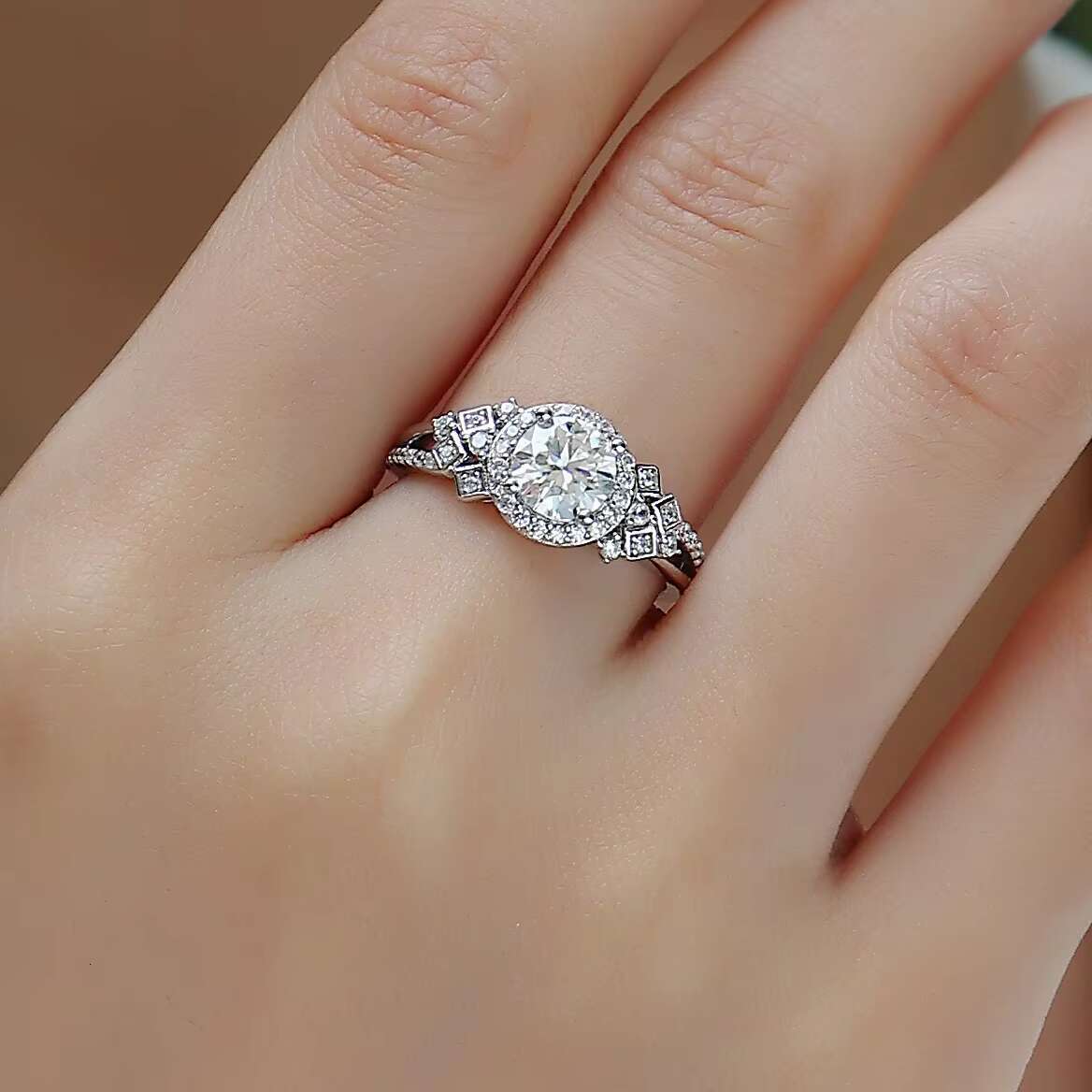 S925 Sterling Silver 1ct Moissanite Rings Full Diamond Rings for Women Engagement Jewelry Manufacturer R231113327-65