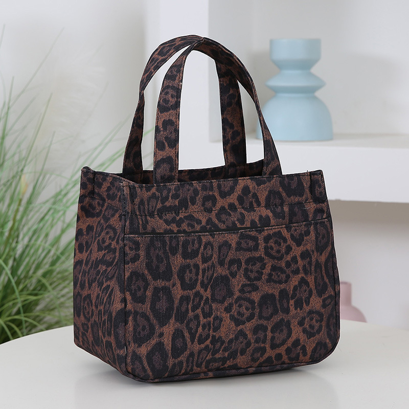Brand Quality New Style Fashion Trendy Cool Handbag Niche Design Leopard Print Stylish Lunch Box Bag Retro Portable Work Lunch Bag New Free Delivery D