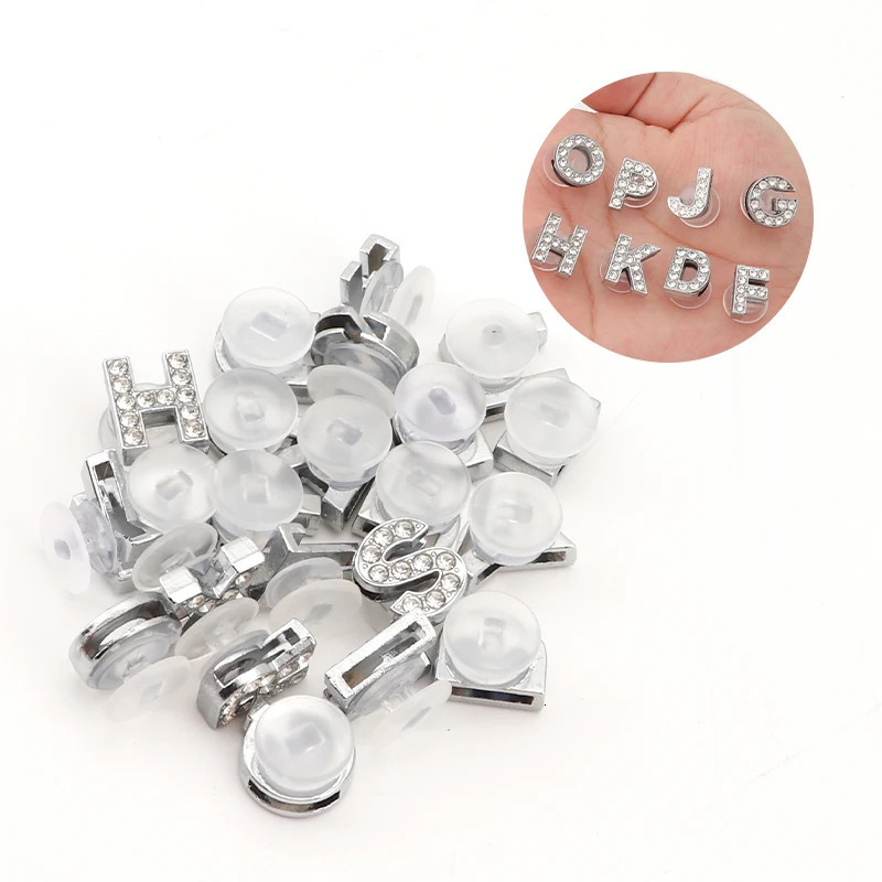 1PC Shoe Charms Glitter Letter Crystal Alphabet Shoes Charm Decorations Jewelry Slider Bracelet Wristbands Accessorie 250528