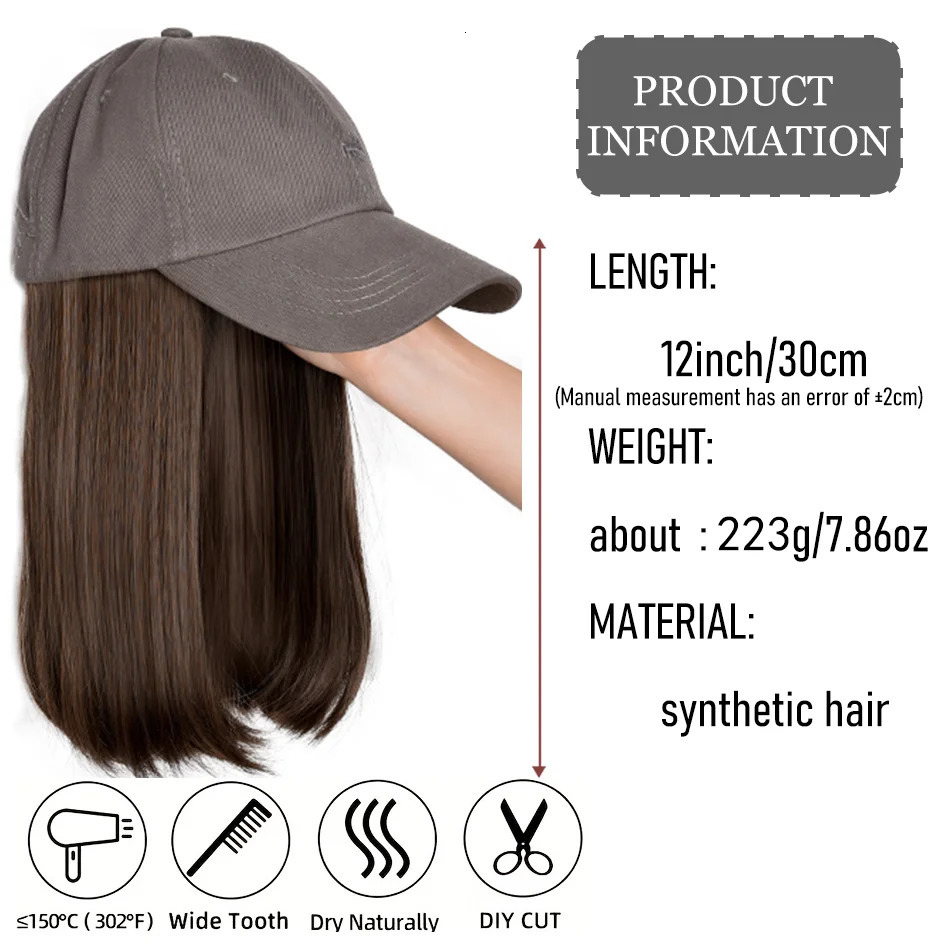 Synthetic12/16/18inch duckweave cap straight hair inward wig baseball capwater wave wig extensions ponytail daily Christmas 250530