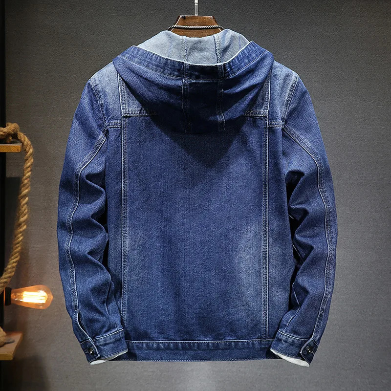 Men Denim Jackets Coats Button Coat Hooded Jacket Full Sleeve Casual Splice Regular Open Stitch Pockets Solid Spring 2025 250530