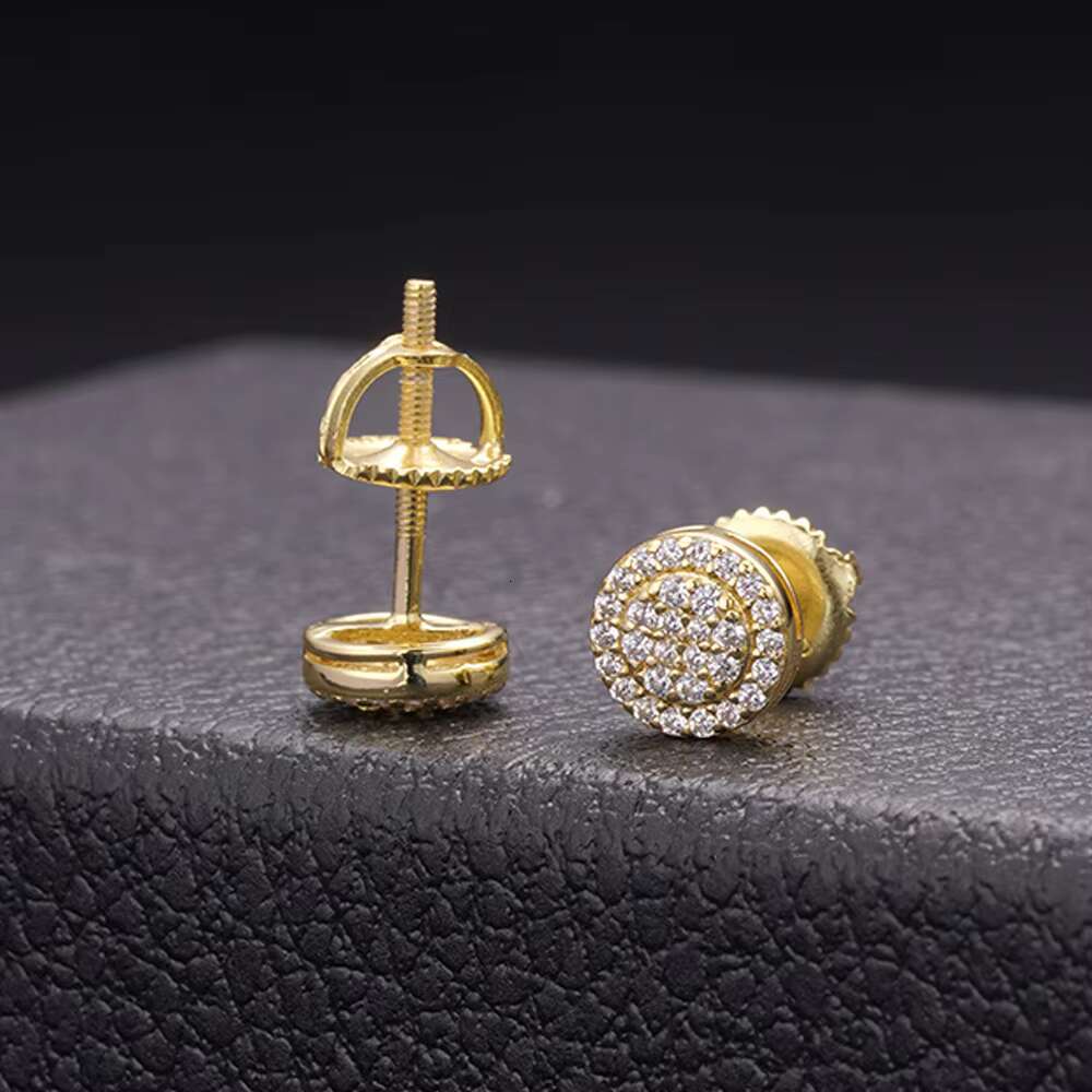 Wholesale Hip Hop Jewelry Pricec Vintage Small Gold Plated VVS Moissanite Round 925 Sterling Silver Stud Earrings for Men