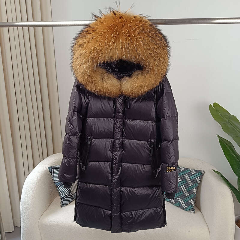 2025 New Black Gold Duck Mid-Length Women's Down Jacket Fashionable Elegant Hooded Windproof Thickened Warm Coat