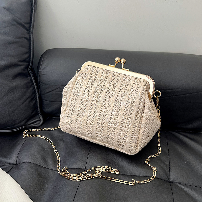 Free Shipping Designer Chain Handbag Versatile Crossbody Woven Bag Womens Clip Mouth Shell Bag New Korean Version Fashion