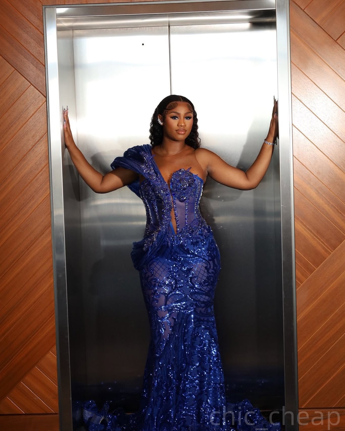Royal Blue Mermaid Prom Dresses 2025 Crystals Sequined Sheer Neck Evening Formal Party Second Birthday Engagement Gowns Plus Size Dress For Special Oc