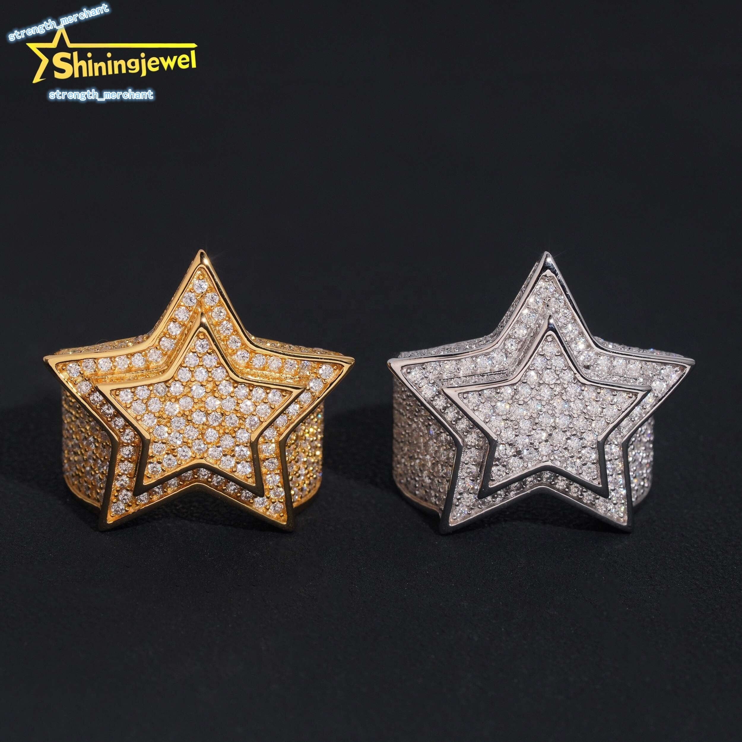 Fine Jewelry Hip Hop Sterling Silver 925 VVS Moissanite Diamond Star Iced Out Ring