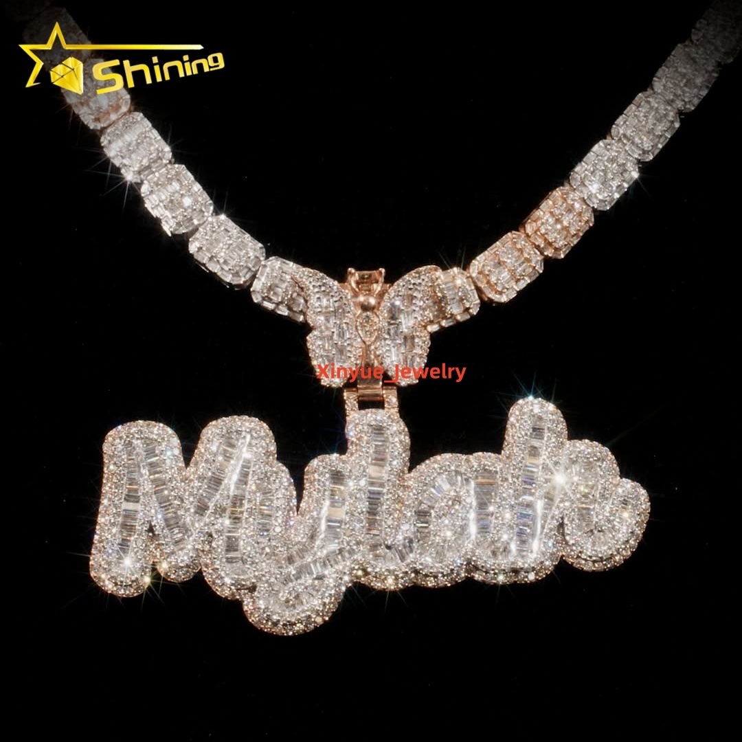 High Quality Hand-made Custom Hip Hop Pendant Necklace Iced Out Fashion 925 Silver VVS Moissanite Name Letter Pendant Mens