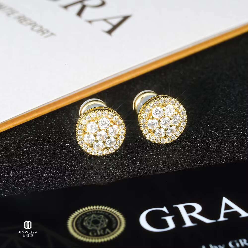 Wholesale Fashion Stud Earrings Silver Plated Iced Out Moissanite Diamond Gold Plated