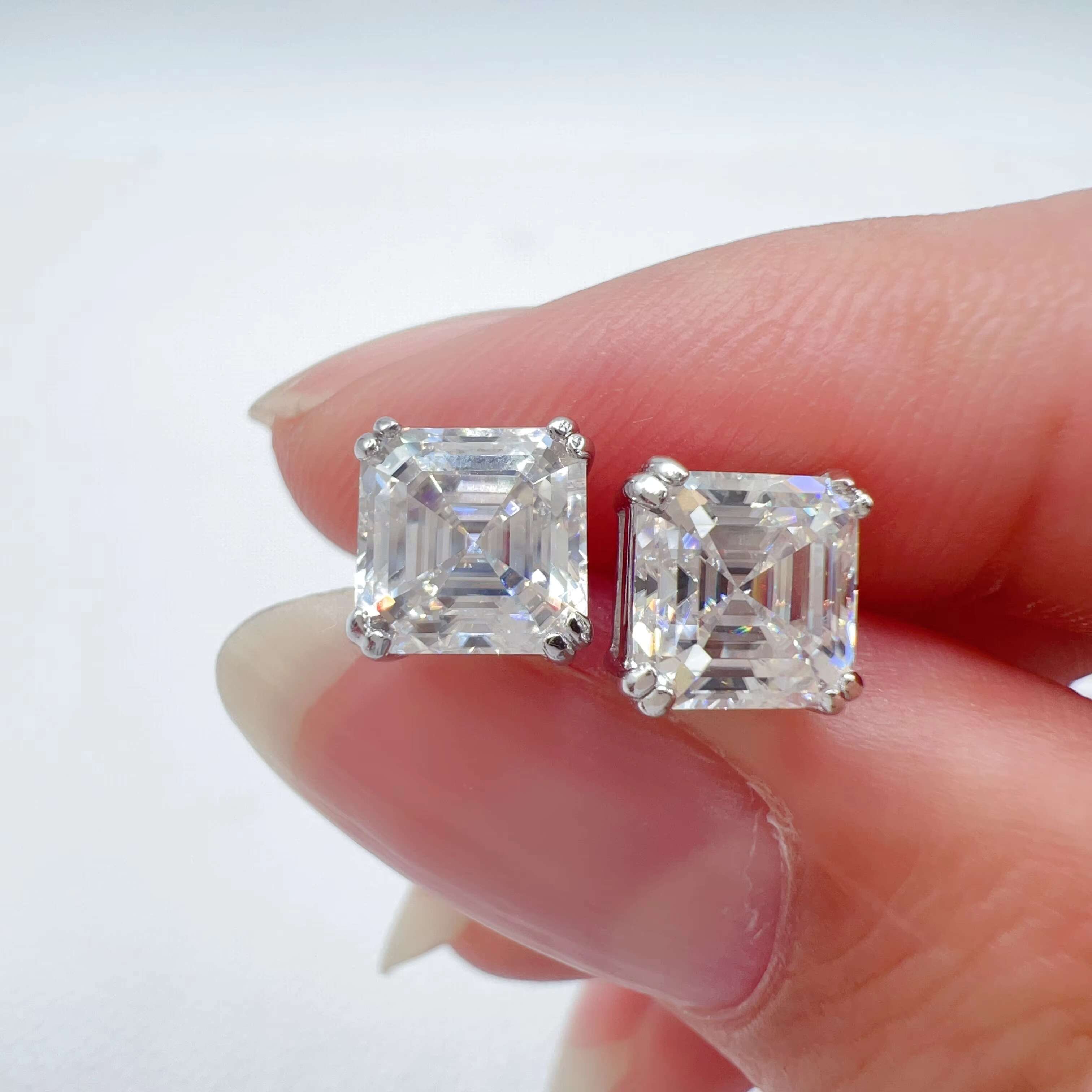 Fine Jewelry Luxury Earrings Silver 925 Asscher Cut VVS Moissanite Diamond Hip Hop Earrings
