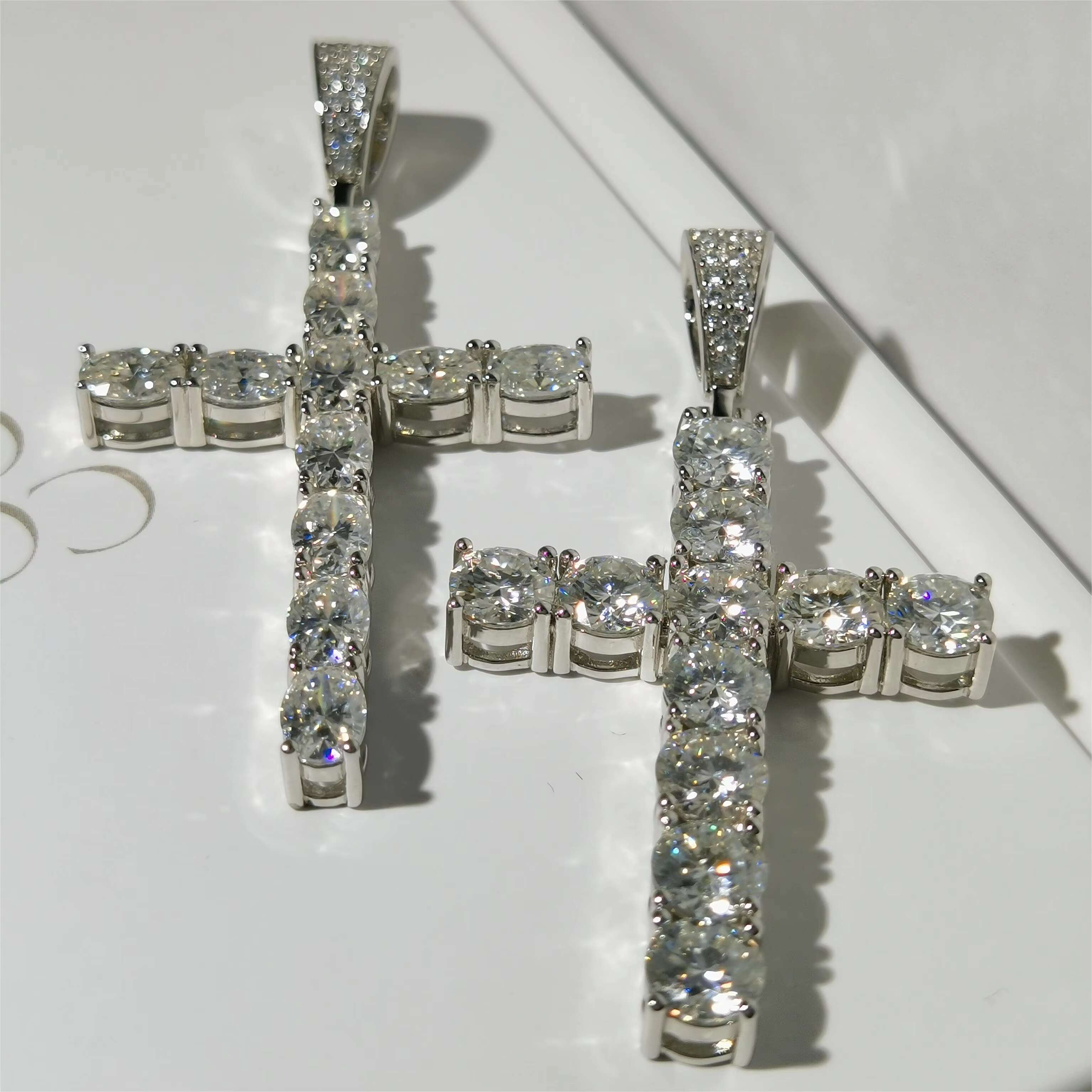 Oval Cut 7mm*5mm D Color VVS Moissanite Cross Pendant 925 Sterling Silver Rhodium Plated Necklace Unisex for Women Men