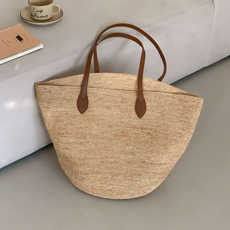 Straw Beach Tote Handmade Raffia Woven New Large Capacity Shoulder For Women Beach Vacation Style Tote Bag Crossbody Bag