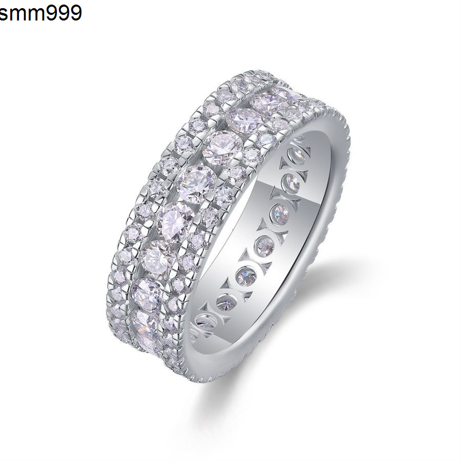 4mm Full Moissanite Ring for Women Sparkling Wedding Eternity Bands 100% S925 Sterling Silver Jewelry Classic Ring GRA