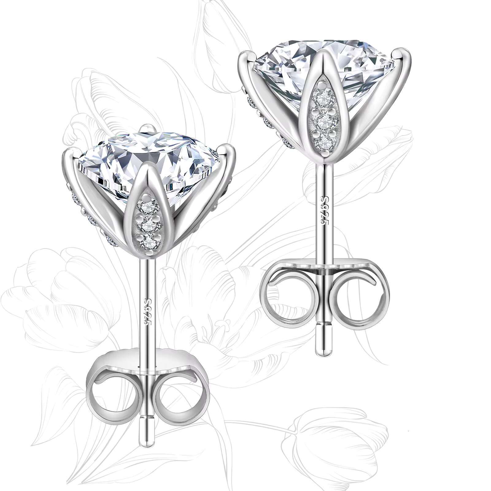 Shiny Flower Moissanite Earrings Lab Created Diamond 925 Sterling Silver Stud Men Women Jewelry Gifts 2CT VVS GRA Golden Earring