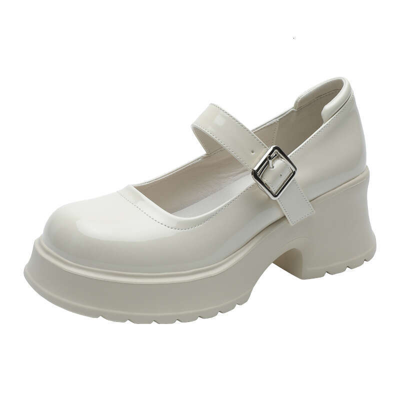 Mary Jane for Women 2025 New High Versatile Petite Height Increasing White Chunky Heels to Match Skirts Small Leather Shoes