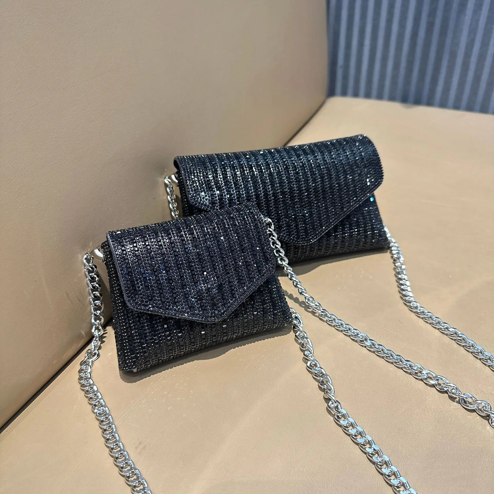 JIOMAY Rhinestones Bag for Women Mini Purses and Handbags Clutch Wallets Ladies PU Leather Chain Party Evening Shoulder Bag 250528