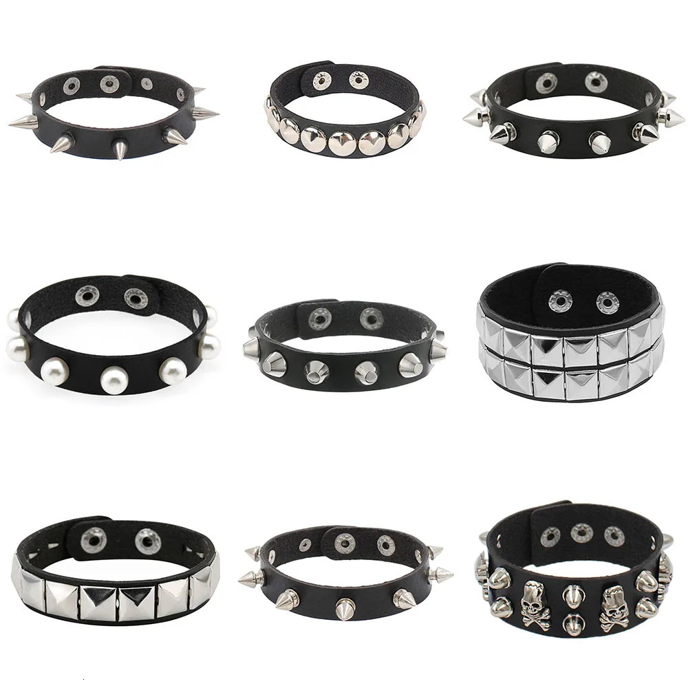 Goth Punk 90s PU Leather Bracelet Boho Emo Rivets Matching Bracelets For Couples Bracelet Women Men Jewelry Halloween Gift 250528