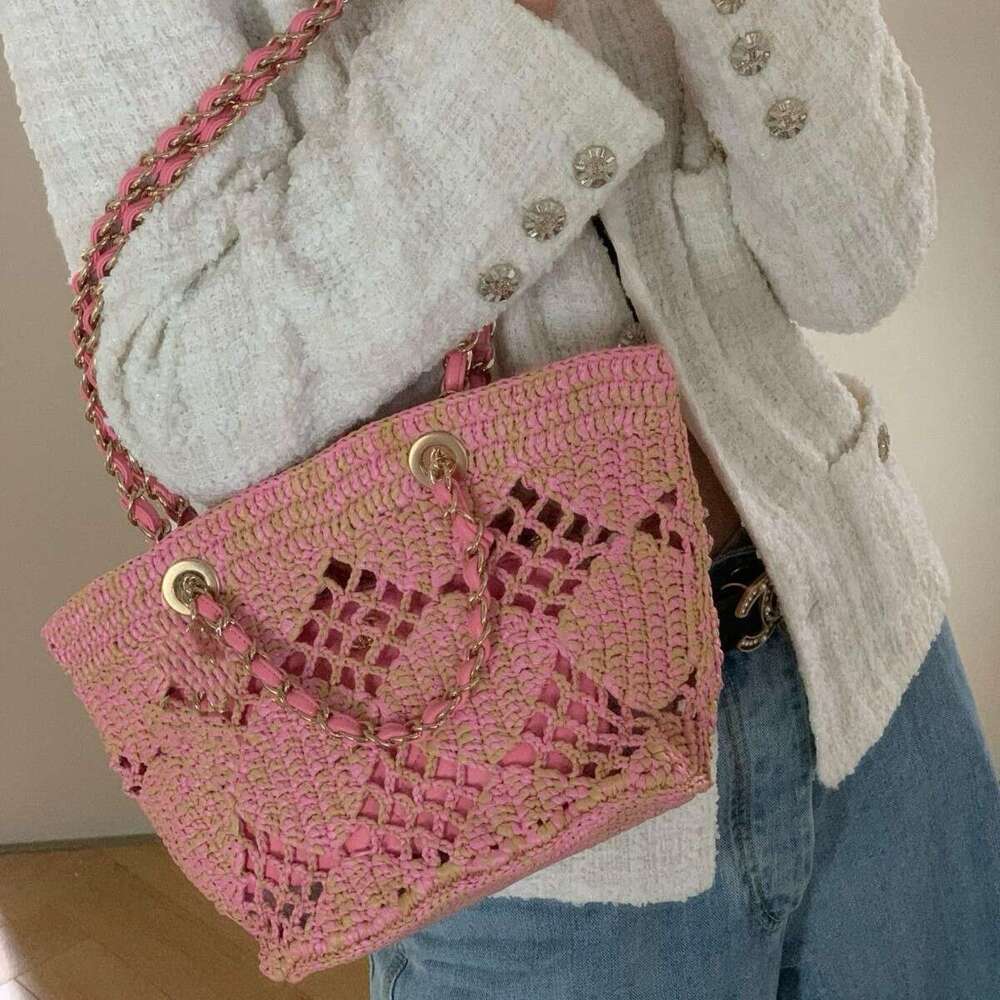 Straw Beach Tote Summer New Raffia Hollow Woven Beach High End Fashion Single Shoulder Crossbody Chain Basket Bag Crossbody Bag