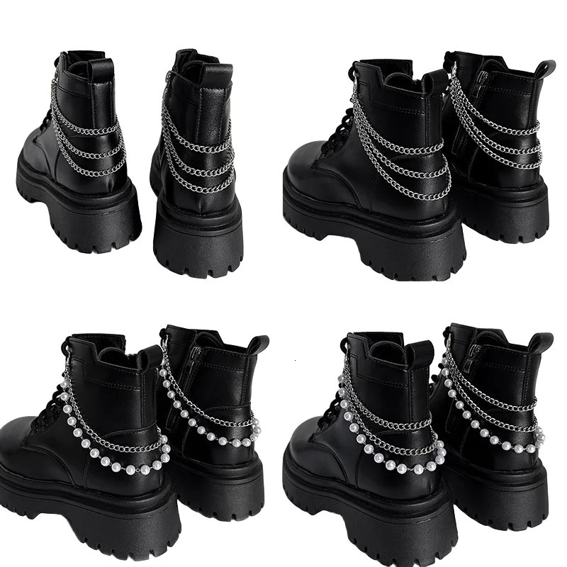 Multilayer Pearl Stainless Steel Chains Martin Boots Canvas Removable Shoes Chain Decoration Accessories Jewelry 250528