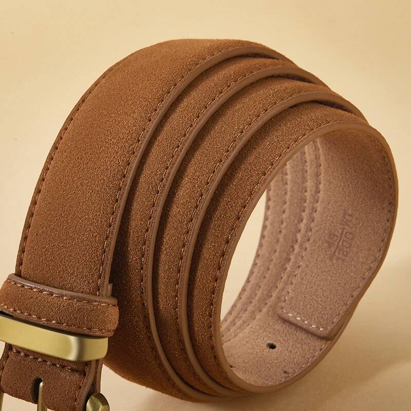 Suede Cowhide Leather Belt Women, Vintage Style with Gold Buckle, 3.5cm Wide Waistband for Dresses & Jeans