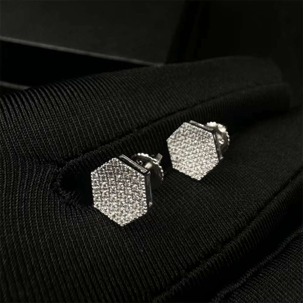 Fine Jewelry Stud Earrings 925 Sterling Silver Moissanite Iced Out Hip Hop Cluster Earrings Jewelry for Men Women