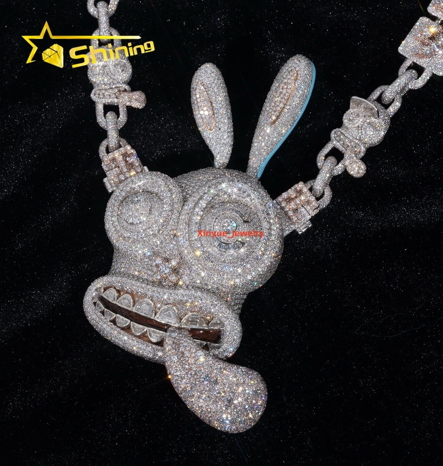 Buss Down Iced Out Charms Pendant Necklace 925 Sterling Silver 3D Hiphop Baguette Mix Round VVS Custom Moissanite Pendant Chain