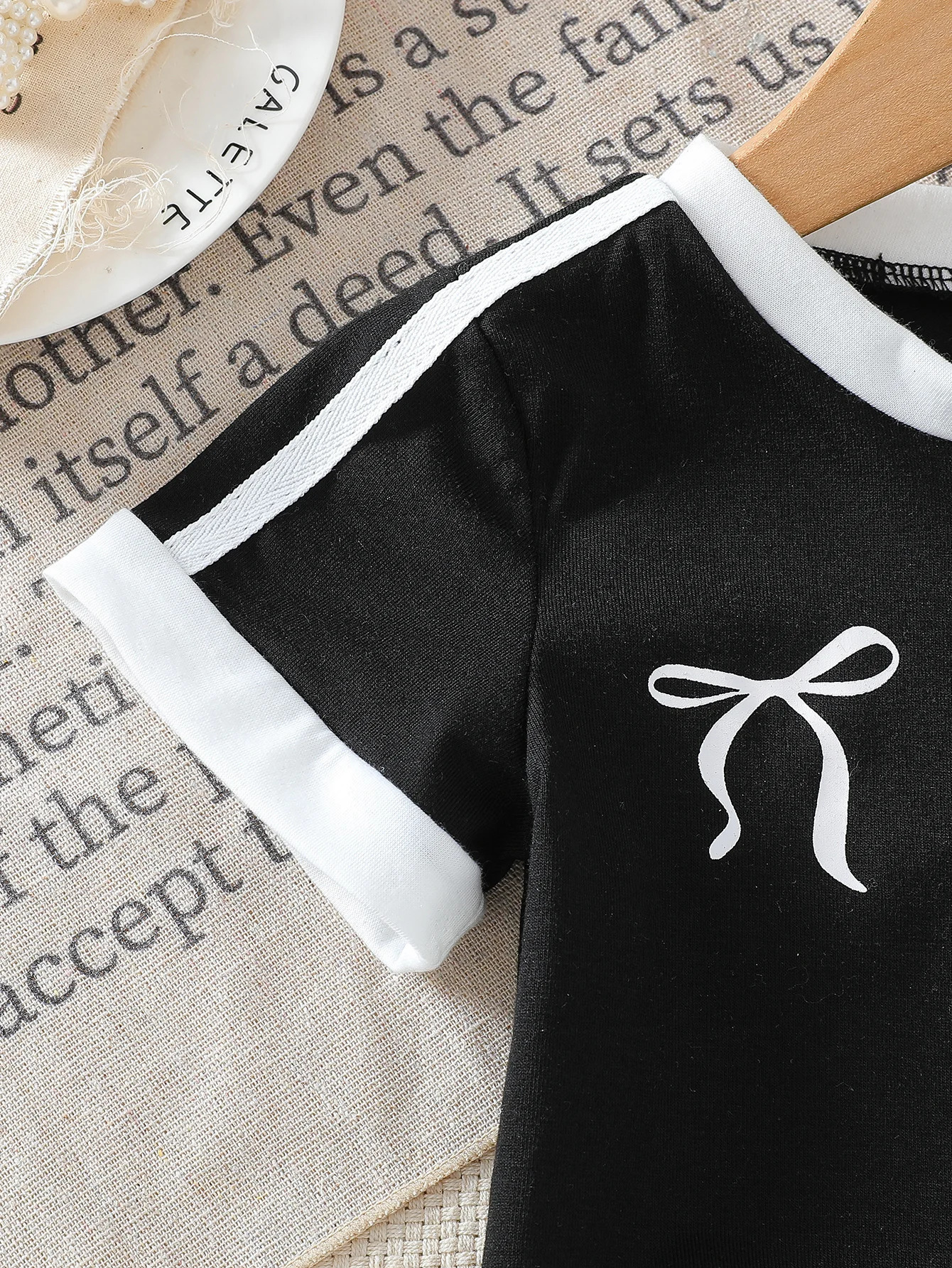 Summer Solid Color Bowknot Short-Sleeved T-Shirt and Solid Color Flared Long Pants Two-Piece Set 250527