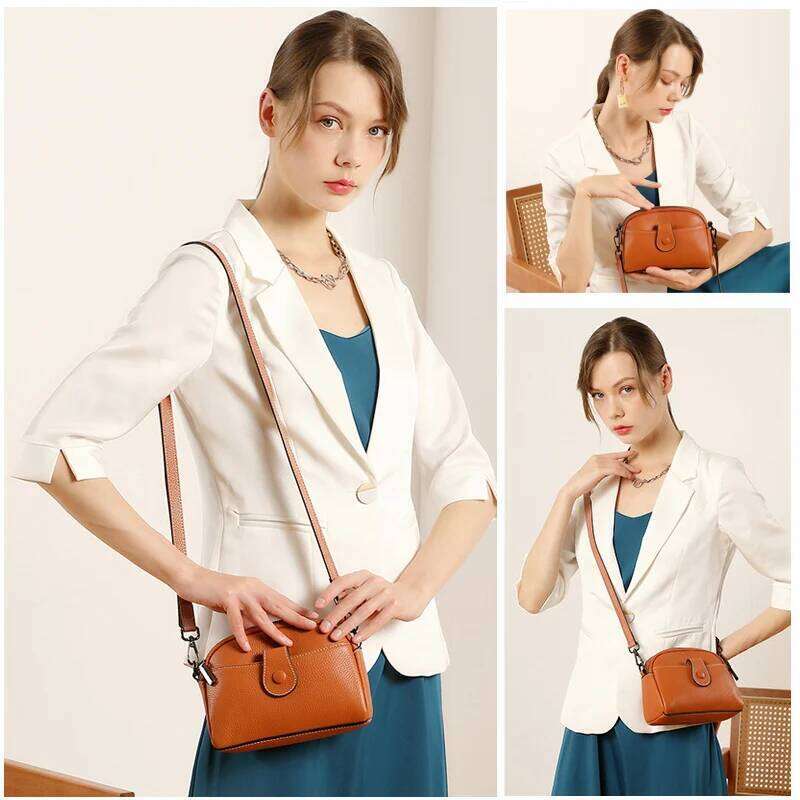 Women Genuine Leather Small Shoulder 2025 New Fashion First Layer Cowhide Mobile Phone Bag Female Mini Messenger For Girls