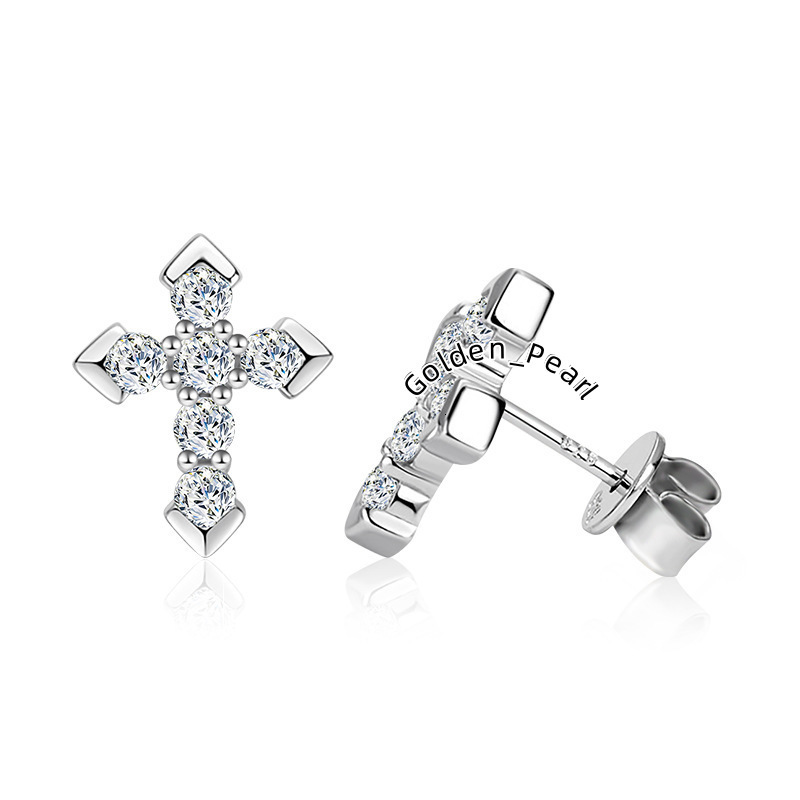 Luxury Silver Jewelry 925 Sterling 0.06carat Moissanite Cross Earrings for Girls