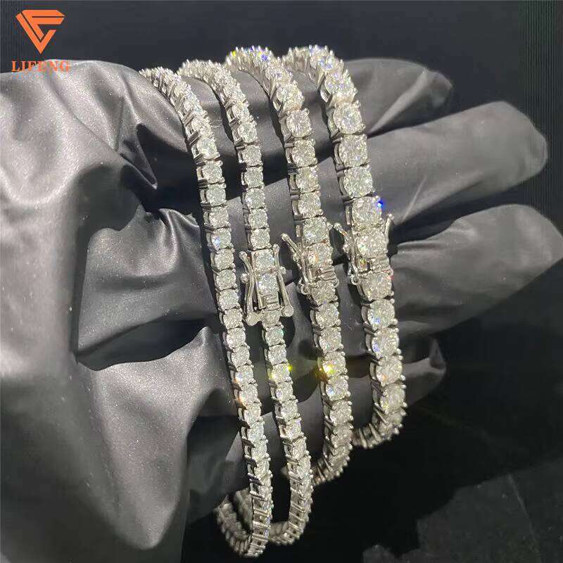 Tested VVS Moissanite 34mm Wide Sterling Sier Tennis Chain Gold Hip Hop Jewelry Necklace for Men and Women Pearl Main