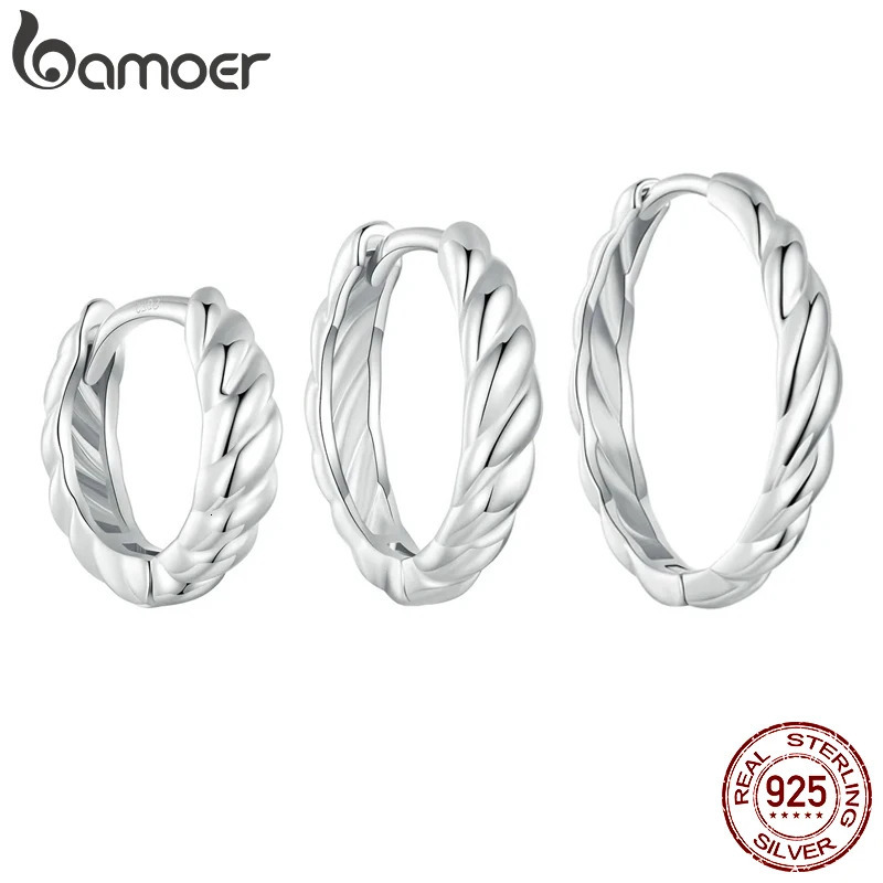 925 Sterling Silver Twisted Rope Huggie Earrings White Gold Plated Lightweight Round Hypoallergenic Hoop Earrings 250526