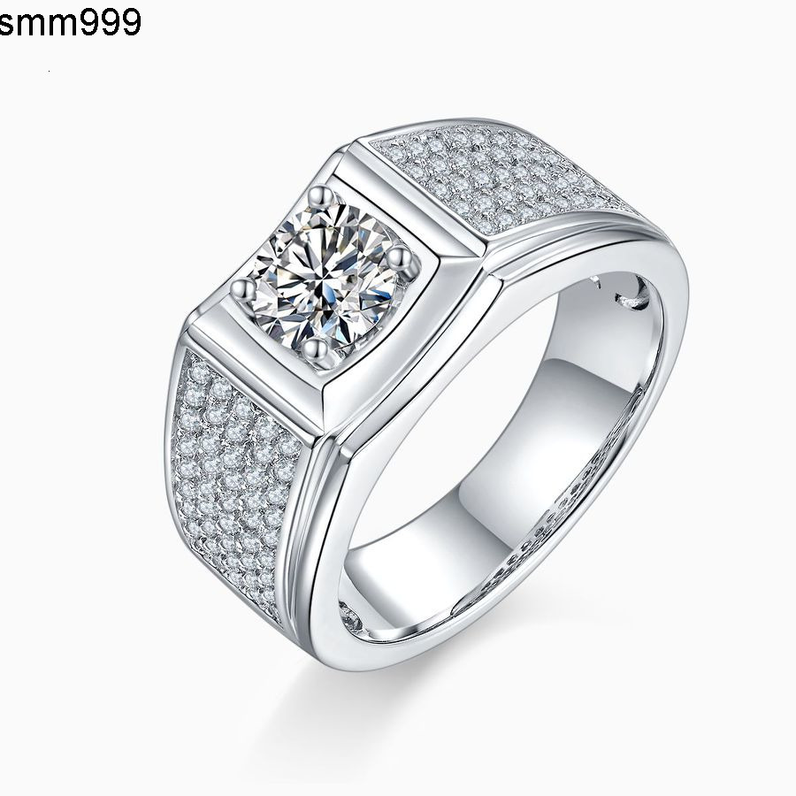 Mens S925 Silver Moissanite Engagement Ring 1 Ct Single Stone with 18K White Gold Plating Minimalist Design