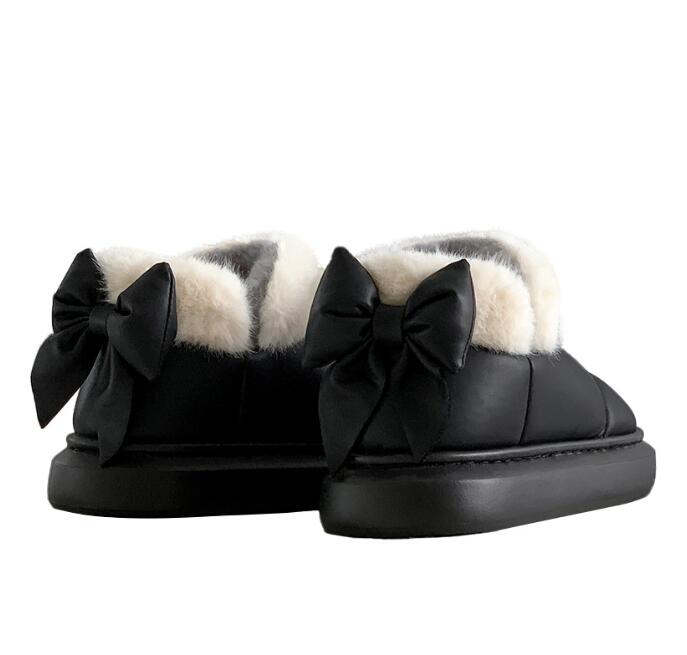 Butterfly knot cotton slippers for women's winter bag with added velvet cotton shoes new ins girl style warm thick sole outer wear Z 6.1-6