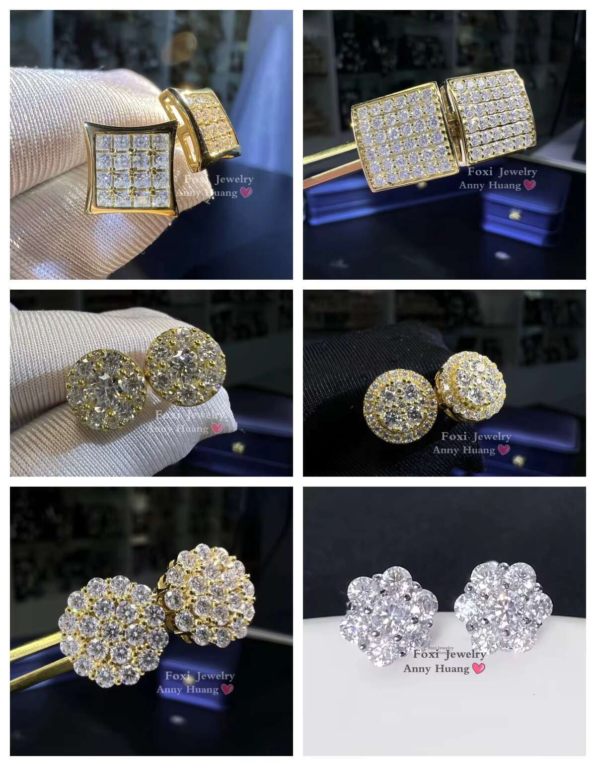 Iced Out Mossanite Jewelry 925 Silver Screw Back Kite Earrings VVS1 D Color Princess Cut Moissanite Stud Earrings with GRA