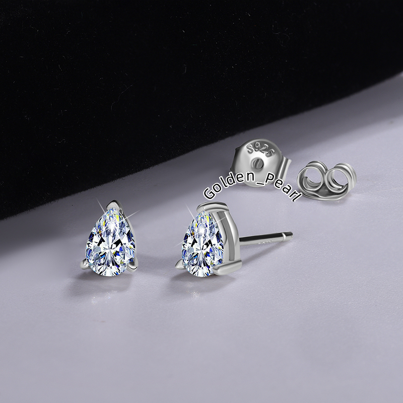 Wedding Luxury 1 Carat VVS1 Moissanite Stud Earrings for Women 925 Silver Gold Rhodium Plated Pear Cut Diamond Ear Stud Elegant