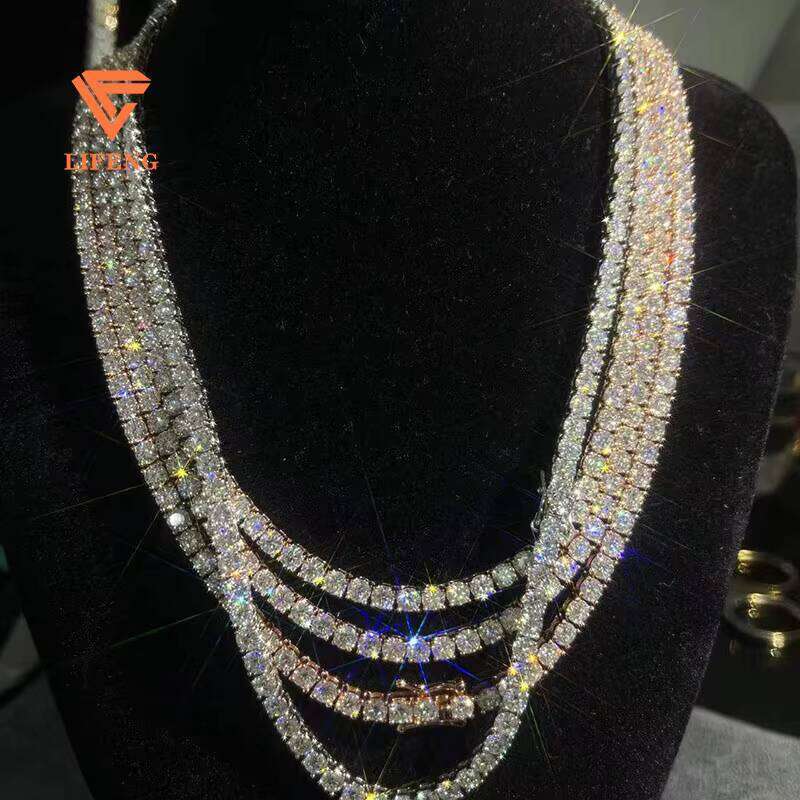 Pass The Dia Test VVS Moissanite 3mm 4mm Wide Sterling Sier Tennis Chain Hip Hop Jewelry Necklace For Men And Women
