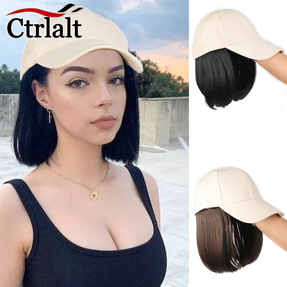Synthetic Heat-Resisting Fiber Straight Hair Extensions With White Baseball Cap Wig For Girls Casual Daily 250530