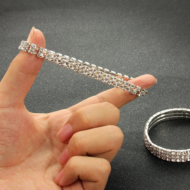 MultiStyle Silver color Rhinestone Bracelets Bangles Wedding Bridal Bracelet Stretching Wristband Bracelet For Women Jewelry 250528