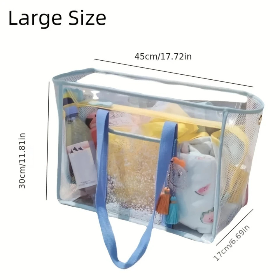 Capacity Transparent Mesh Beach Tote Bag - Waterproof Sandproof Ideal for Beach Sports Toy - Durable Clear PVC 250530
