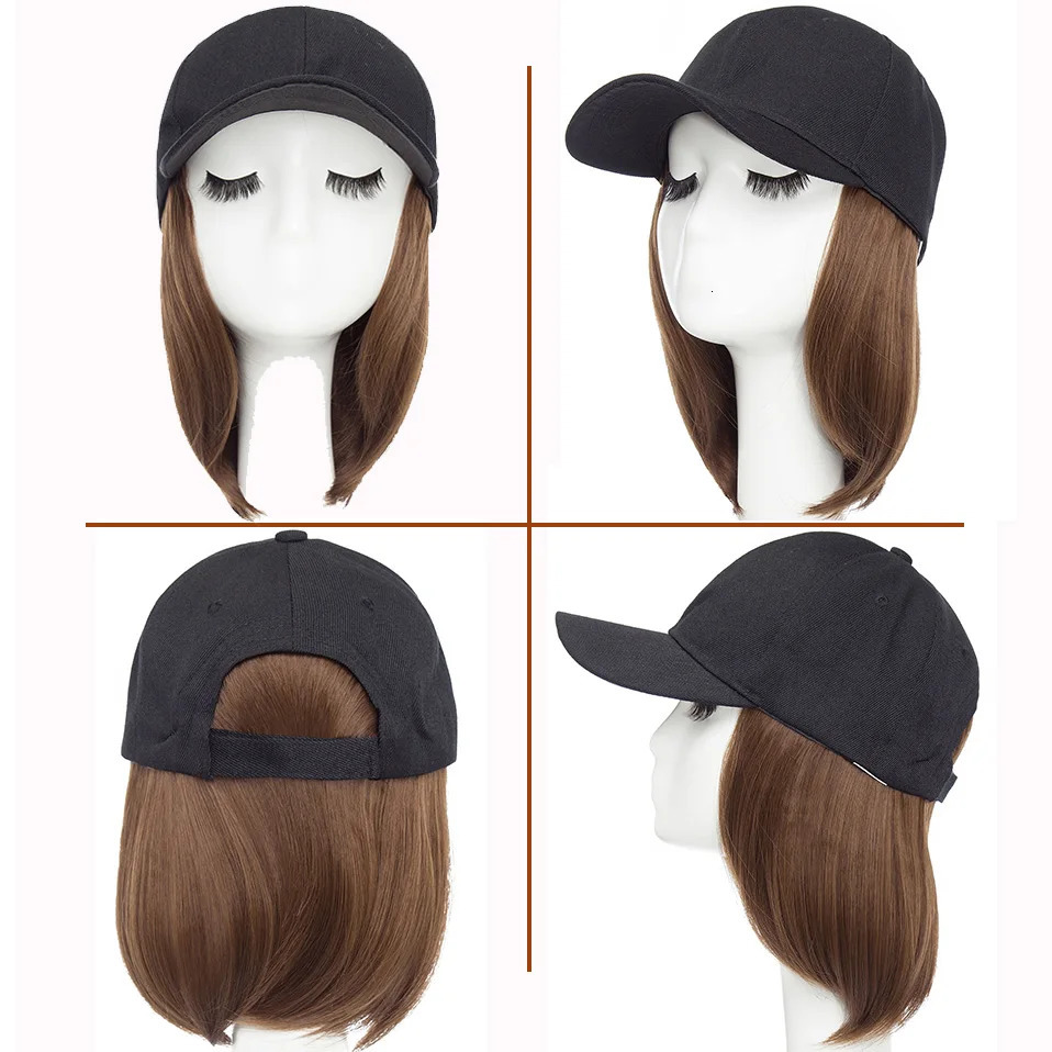 Benehair Synthetic 6inch Baseball Wig Bob Wig Black Hat Wigs Cap With Hair Naturally Connect Bob Hair Baseball Cap Adjustable 250530