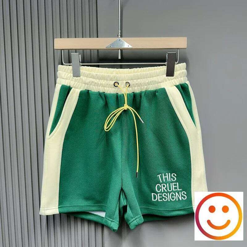 Splicing Color Metal Hole Drawsring Yellow Shorts Green Khaki Black Shortpants For Men Women