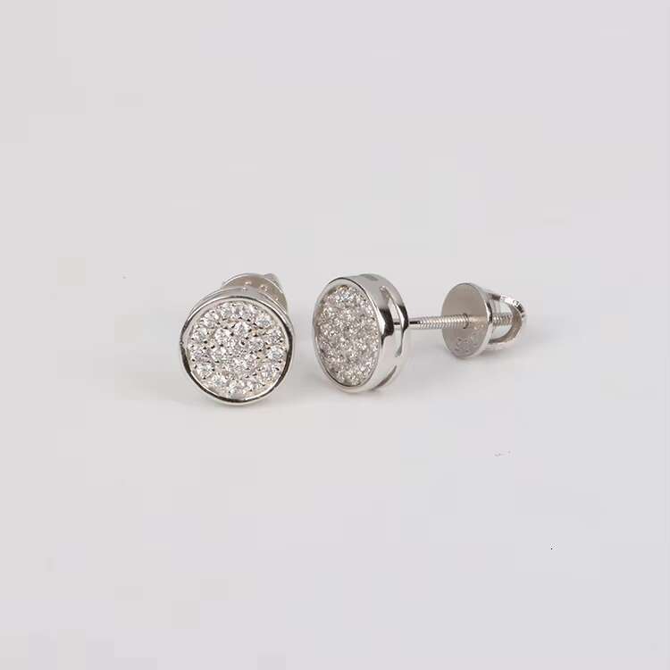 Hot Sale Pass Diamond Tester VVS Round Moissanite Jewelry Stud Earrings Hip Hop Style Screw Back Ear Studs