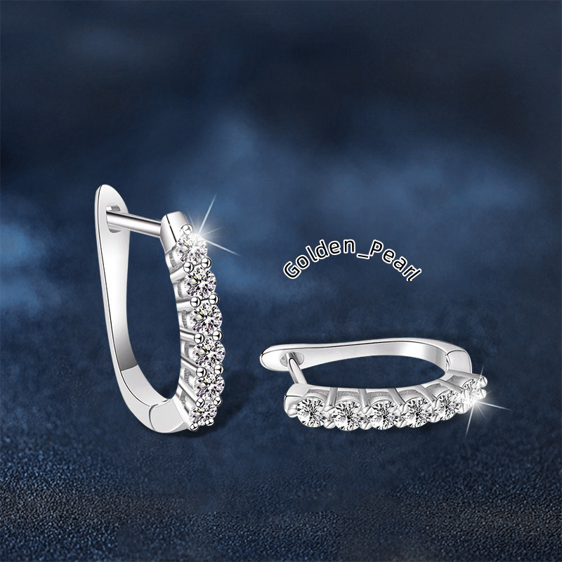 High-End 925 Sterling Silver Moissanite U-Shaped Earrings DIY Jewelry with Single Row Diamond Inlay Versatile Simple Stud Design