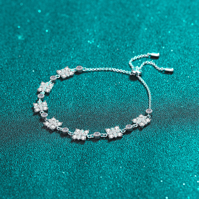 925 Sterling Silver Moissanite Adjustable Bracelet for Women with PT950 Plating Elegant Pull Chain Jewelry