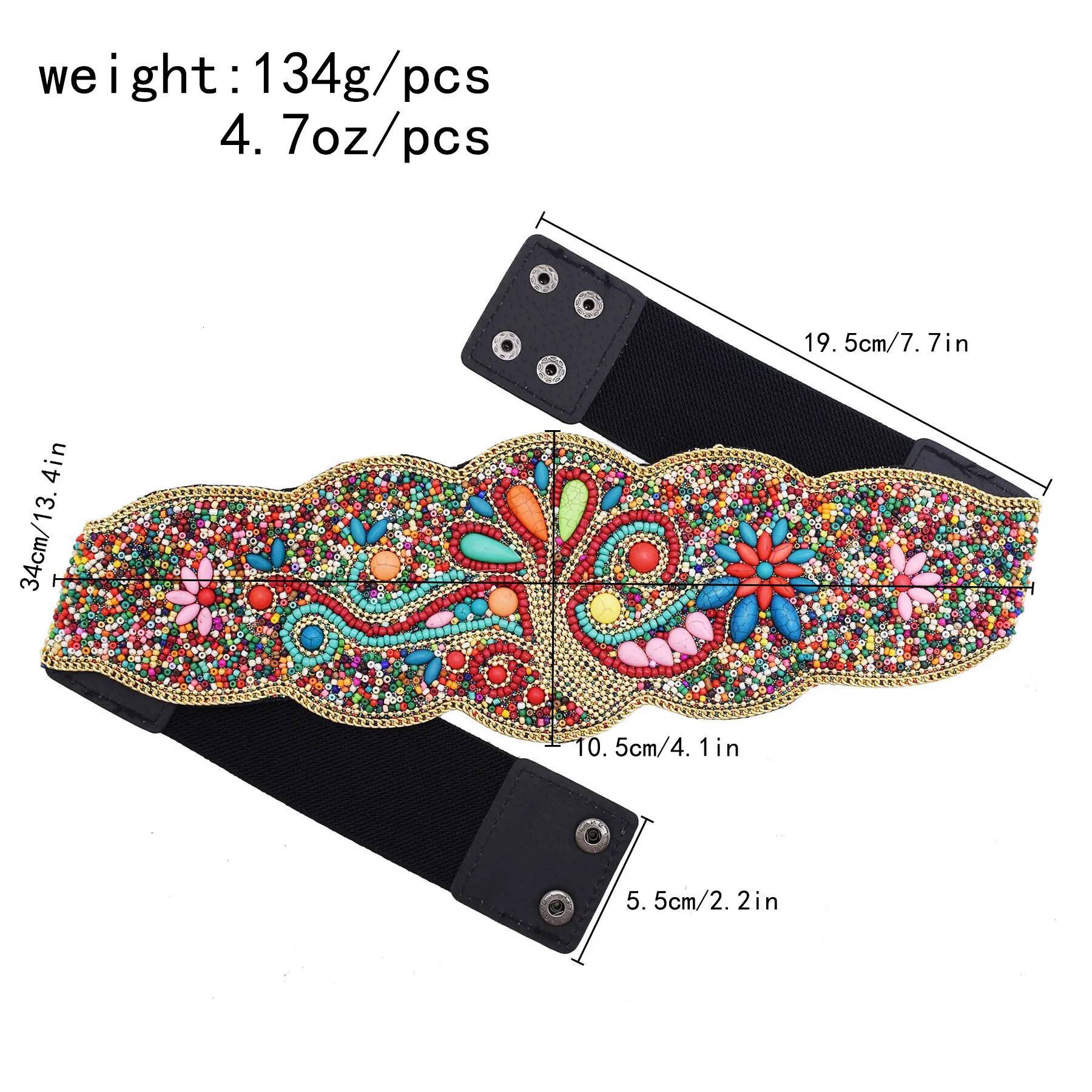 Bohemian Beads Flower Tree Ethnic Statement Wide Elastic Body Chain Belt for Girls Women Dress