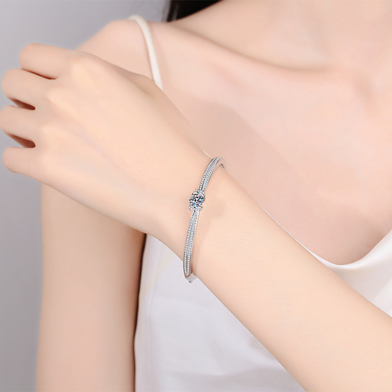 Double Row Moissanite Tennis Bracelet 925 Sterling Silver Platinum Plated Bangle for Women Elegant Sparkle Gift Jewelry