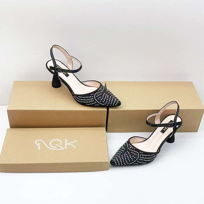 Green New Style Elegant Versatile Pointed Toe Open Back Simple Rhinestone Design Women's High Heels