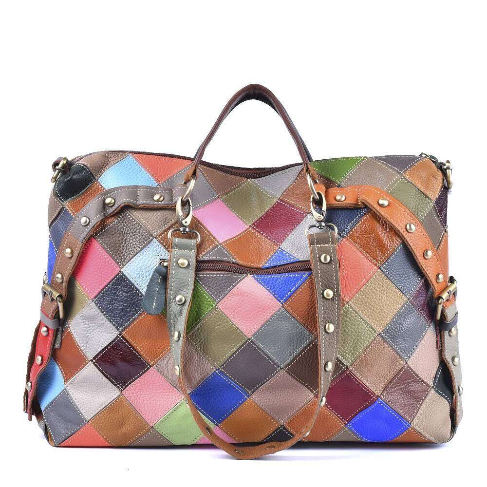Designer Luxury Colorful Stripe Pattern Clash Large Capacity Single Shoulder Crossbody Genuine Leather Cowhide Ladies Tote Bag